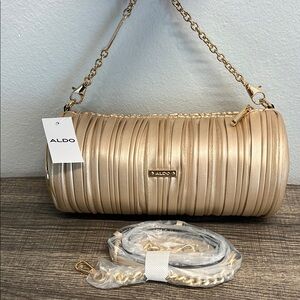 Aldo Metallic Gold Shimmer Cylinder Shoulder Bag w/ Crossbody Strap ✨